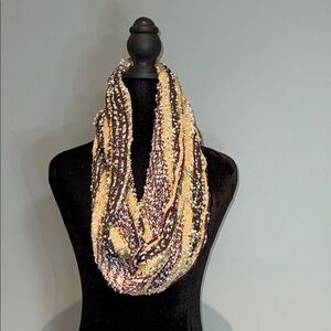 CJ Banks Knit Infinity Scarf in Cream and Purple